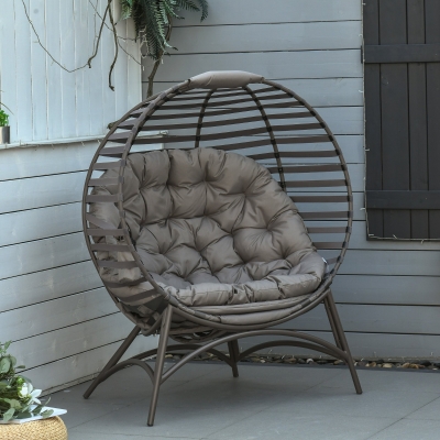 Outsunny Egg Chair, Patio Lounge Chair, Foldable Basket Chair with Large Seat Cushion, Side Pocket, Sand