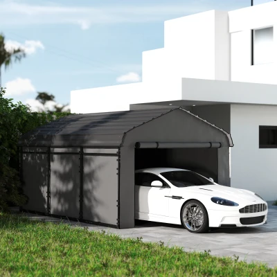 Outsunny 10' x 15' Metal Carport with Sidewalls, Dark Gray