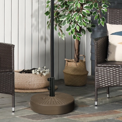 Outsunny Umbrella Base, Heavy Duty Fillable Base Holder with Steel Pole, Round Parasol Stand for Patio, Outdoor, Backyard, Brown