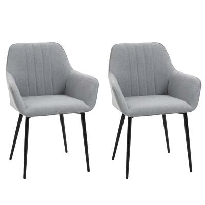 HOMCOM Dining Chairs Set of 2, Upholstered Linen Fabric Accent Chairs with Metal Legs, Light Grey