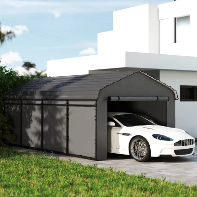 Outsunny 12' x 20' Metal Carport with Galvanized Roof, Dark Gray