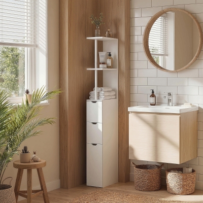 HOMCOM Tall Bathroom Storage Cabinet, Narrow Bathroom Cabinet with Drawers and Open Shelves for Small Spaces, White