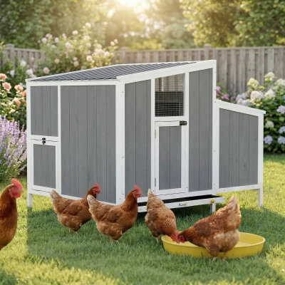 PawHut Wooden Chicken Coop for 4-6 Hens, Nesting Box & Tray