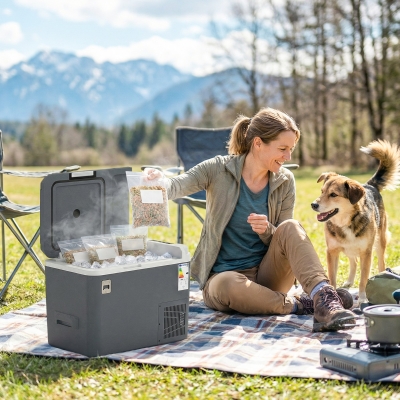 Outsunny 12 Volt Car Refrigerator, 26QT Car Fridge with App Control, 12/24V DC and 100-240V AC, -4℉-68℉, Travel Camping