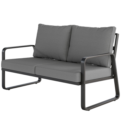 Outsunny Outdoor Sofa Thick Cushions Outdoor Patio Couch Loveseat 2 Seater for Garden Black and Light Grey