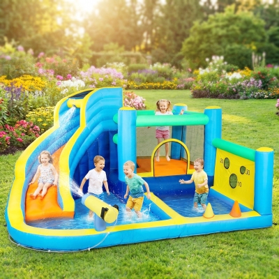 Qaba Bouncy Castle for Kids, Inflatable Bounce House with Slide, Pool (Ball Pit), Ball Shooting and Blower for Indoor Outdoor