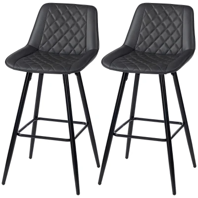 HOMCOM PU Leather Counter Height Bar Chairs Set of 2, 27.75" Bar Stools with Metal Legs for Dining Area, Kitchen Island, Black
