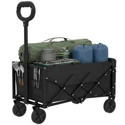 Outsunny 16 Gallon Folding Wagon Cart with Wheels, Heavy-Duty Collapsible Wagon with Drop-Down Tailgate, Black
