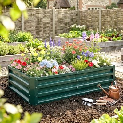 Outsunny Galvanized Raised Garden Bed, Outdoor Planter Box for Vegetables, Flowers, Herbs, 4' x 2' x 1', Dark Green