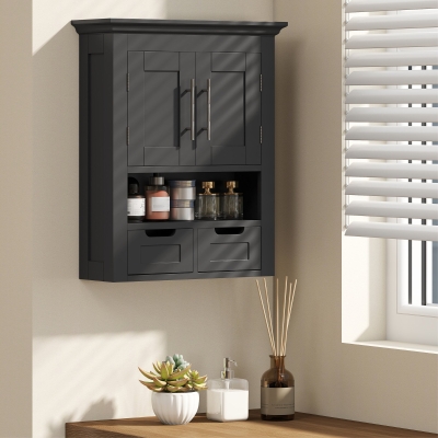 kleankin Bathroom Wall Cabinet, Medicine Cabinet, Toilet Storage Cabinet with Shelf for Living Room and Entryway, Black