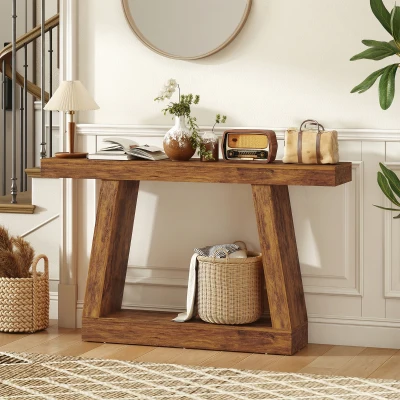 HOMCOM 55" Farmhouse Console Table with Storage, Dark Brown