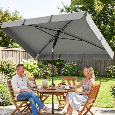 Outsunny 6' x 4' Patio Umbrella with Tilt, Rectangular Outdoor Umbrella for Garden, Grey