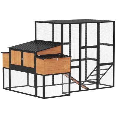 PawHut 105" Large Wooden Chicken Coop with Run & 2 Nesting Boxes