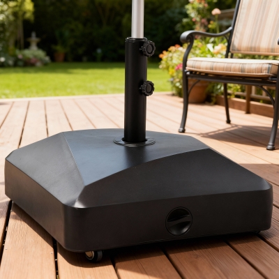 Outsunny Filled Patio Umbrella Base with Wheels, 132 lb Heavy Duty Market Umbrella Stand for Outdoor, Garden, Backyard, Black