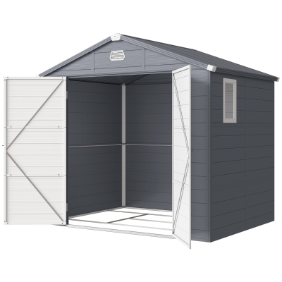 Outsunny 8' x 6' Plastic Garden Storage Shed with Latch Door, Vents, Sloped Roof, Dark Grey