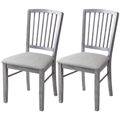 HOMCOM Dining Chairs Set of 2 Upholstered, Rubberwood Legs, Gray