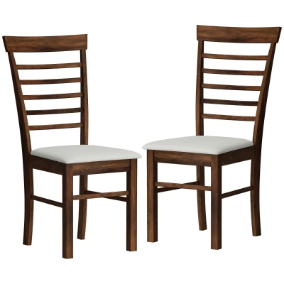 HOMCOM Set of 2 Farmhouse Upholstered Dining Chairs, Dark Brown