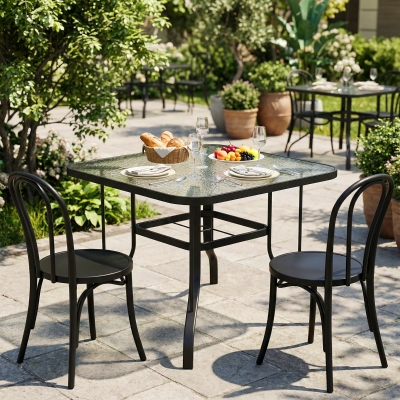 Outsunny Tempered Glass Square Patio Dining Table w/ 2.1" Umbrella Hole for Garden, Balcony, Backyard, 38" x 38" x 28"