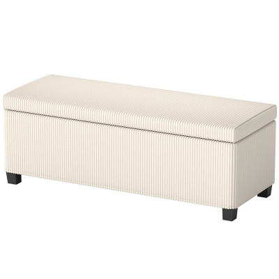 HOMCOM 44" Corduroy Storage Ottoman Bench, Beige