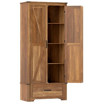HOMCOM 72" Farmhouse Pantry Cabinet with Adjustable Shelves, Kitchen Pantry Cabinet with 2 Doors, Brown
