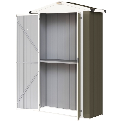 Outsunny Outdoor Storage Shed Apex Roof Metal Garden Shed with Shelf for Backyard, Light Grey