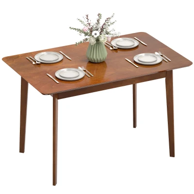 HOMCOM 47" Mid-Century Dining Table for 4, Rubber Wood Legs, Walnut
