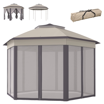 Outsunny 13' x 13' Pop Up Canopy Tent with Netting and Carry Bag, Instant Sun Shelter, Coffee and Beige