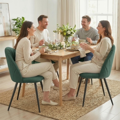 HOMCOM Modern Dining Chairs Set of 4, Upholstered Dining Room Chairs with Metal Legs, Shell Backrest, Padded Seat, Green