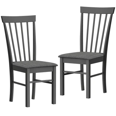 HOMCOM Farmhouse Upholstered Dining Chairs Set of 2, Black/Gray