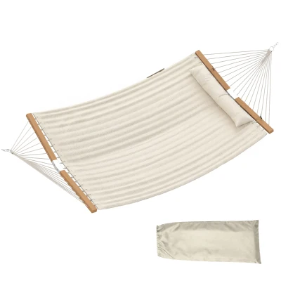 Outsunny Outdoor Hammock Padded Camping Hammock with Pillow & Spreader Bars 200 x 140 cm Cream White