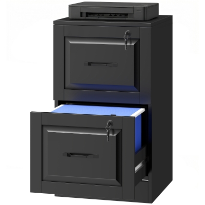 HOMCOM 2 Drawer File Cabinet with Lock, Vertical Filing Cabinet with Adjustable Hanging Bars for A4 and Letter Size, Black