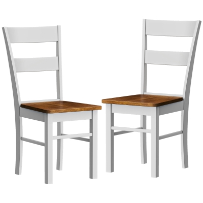 HOMCOM Farmhouse Rubber Wood Dining Chairs, Set of 2, Light Gray