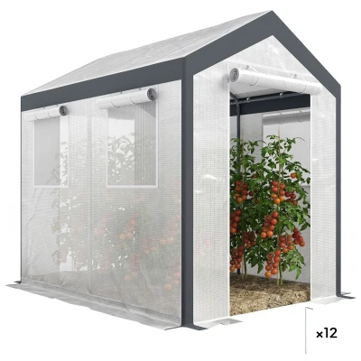Outsunny 8' x 6' x 7.5' Heavy-duty Walk-in Greenhouse Outdoor Vegetable Plants Growing Warm House Seed Plant Growth Tent Polytunnel Shelter White