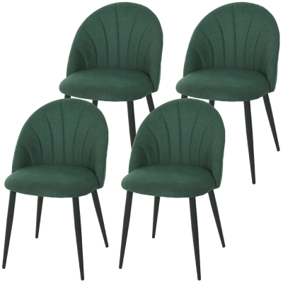 HOMCOM Modern Dining Chairs Set of 4, Upholstered Dining Room Chairs with Metal Legs, Shell Backrest, Padded Seat, Green