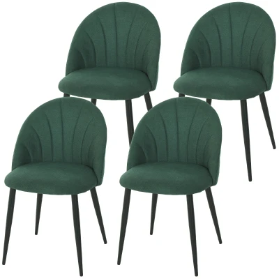 HOMCOM Modern Dining Chairs Set of 4, Upholstered Dining Room Chairs with Metal Legs, Shell Backrest, Padded Seat, Green