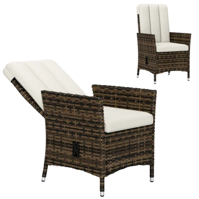 Outsunny Wicker Outdoor Recliner Chair, Wicker Reclining Patio Chair with Adjustable Backrest and Cushion, Cream White
