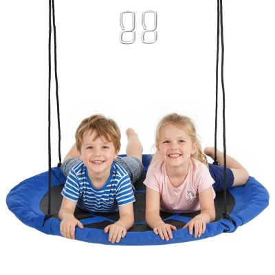 Outsunny 43.25" Saucer Swing, Nest Web Rope Seat with Adjustable Hanging Ropes, for Indoor Outdoor Children 3-12 Years Old, Blue