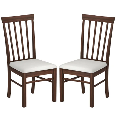 HOMCOM Set of 2 Farmhouse Upholstered Wooden Dining Chairs, Dark Brown
