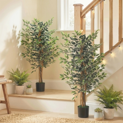 HOMCOM Artificial Tree, Fake Ficus Tree with Leaves, Faux Plant in Nursery Pot for Indoor Decoration