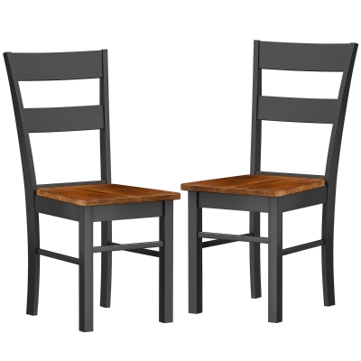 HOMCOM Farmhouse Dining Chairs, Set of 2 Rubber Wood, Black