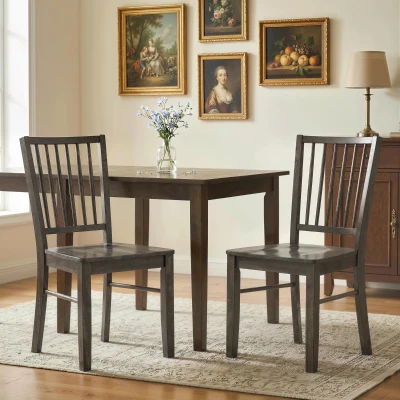 HOMCOM Dining Chairs Set of 2, Solid Wood, Armless, Charcoal Gray