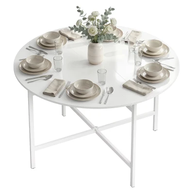 HOMCOM Folding Dining Table for 3-6 People, 47" Round Drop Leaf Kitchen Table with Steel Frame, White