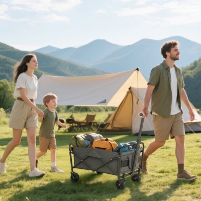 Outsunny Collapsible Folding Garden Cart, Heavy Duty Lawn Wagon with Universal Wheels and Adjustable Handle, Grey