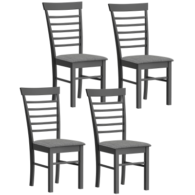HOMCOM Set of 4 Farmhouse Upholstered Dining Chairs, Black/Gray