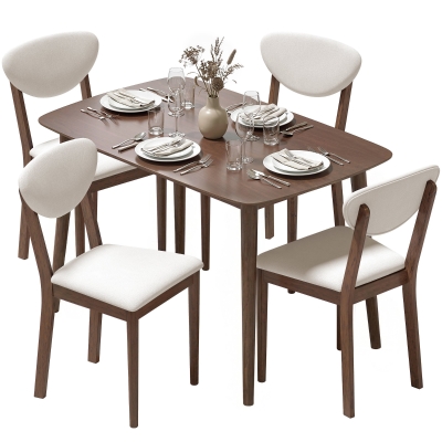HOMCOM 5-Piece Dining Set, Modern Kitchen Table & Chairs, Cream White