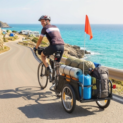 Soozier Bike Cargo Trailer, Bicycle Trailer Wagon Cart with Quick Release 16" Pneumatic Wheels, Red Flag