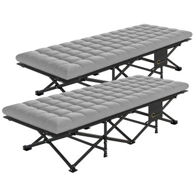 Outsunny Set of 2 Camping Cot with Soft Pad, 32" Extra Wide Folding Cots with Non-Slip Feet and Carry Bag, Grey