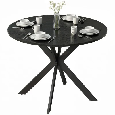 HOMCOM 39" Dining Table, Contemporary Round Kitchen Table with Steel Legs, Black Wood Grain