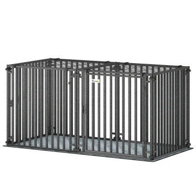 PawHut 55 Inch Heavy Duty Dog Crate, Extra Large Metal Dog Cage Kennel with Mat for Large Breeds, Modular Puppy Playpen