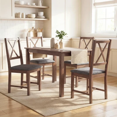 HOMCOM Set of 4 Upholstered X-Back Dining Chairs, Gray